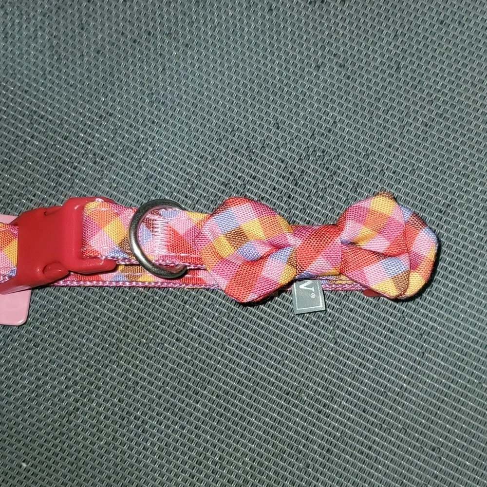 New Top Paw Adjustable Multicolor Plaid Gingham Bow Dog Cat Pet Collar Small